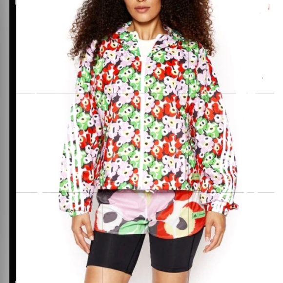 Marimekko X Adidas 🏵 Floral Hoodie Windbreaker multicolored NWT  Large - Picture 3 of 4